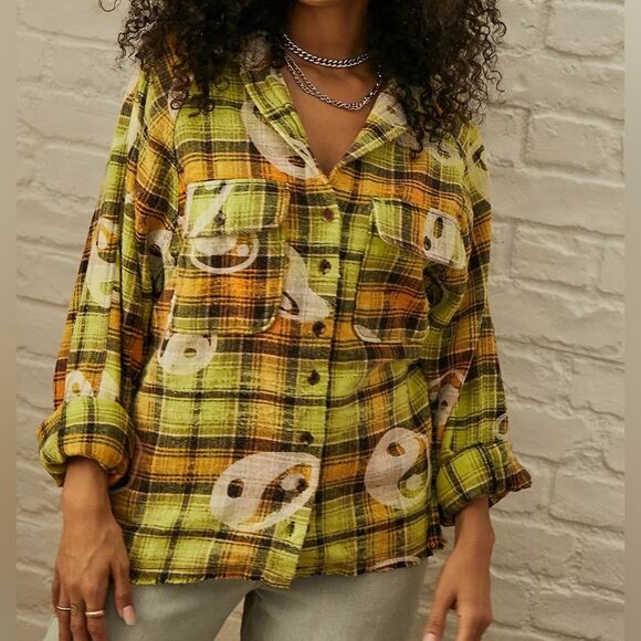 Urban Outfitters Tops - Urban Outfitters BDG Yellow/ Green Brody Check Print Flannel Top Size Medium